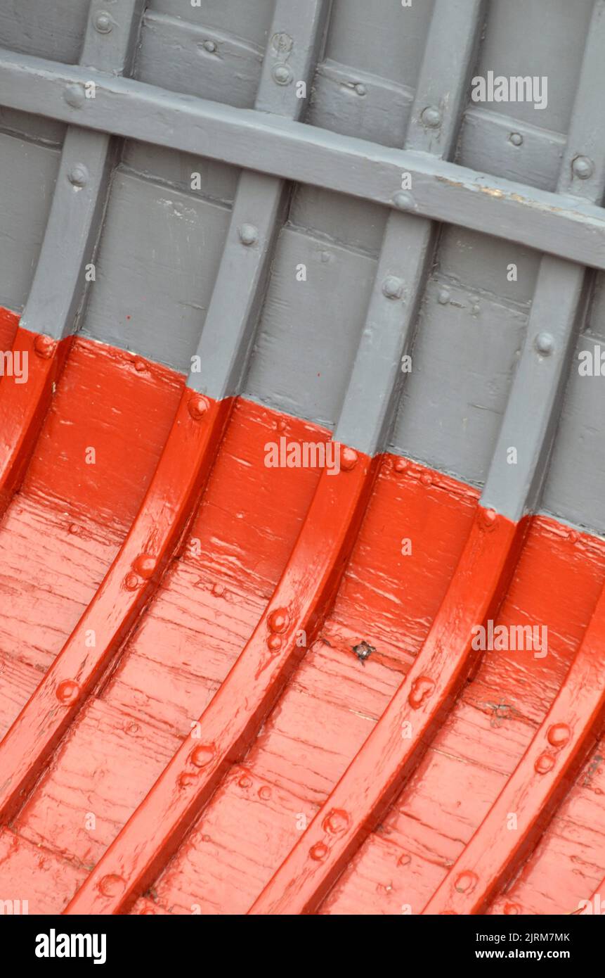 freshily painted traditional wooden boat hull interiorfresh p[aint Stock Photo