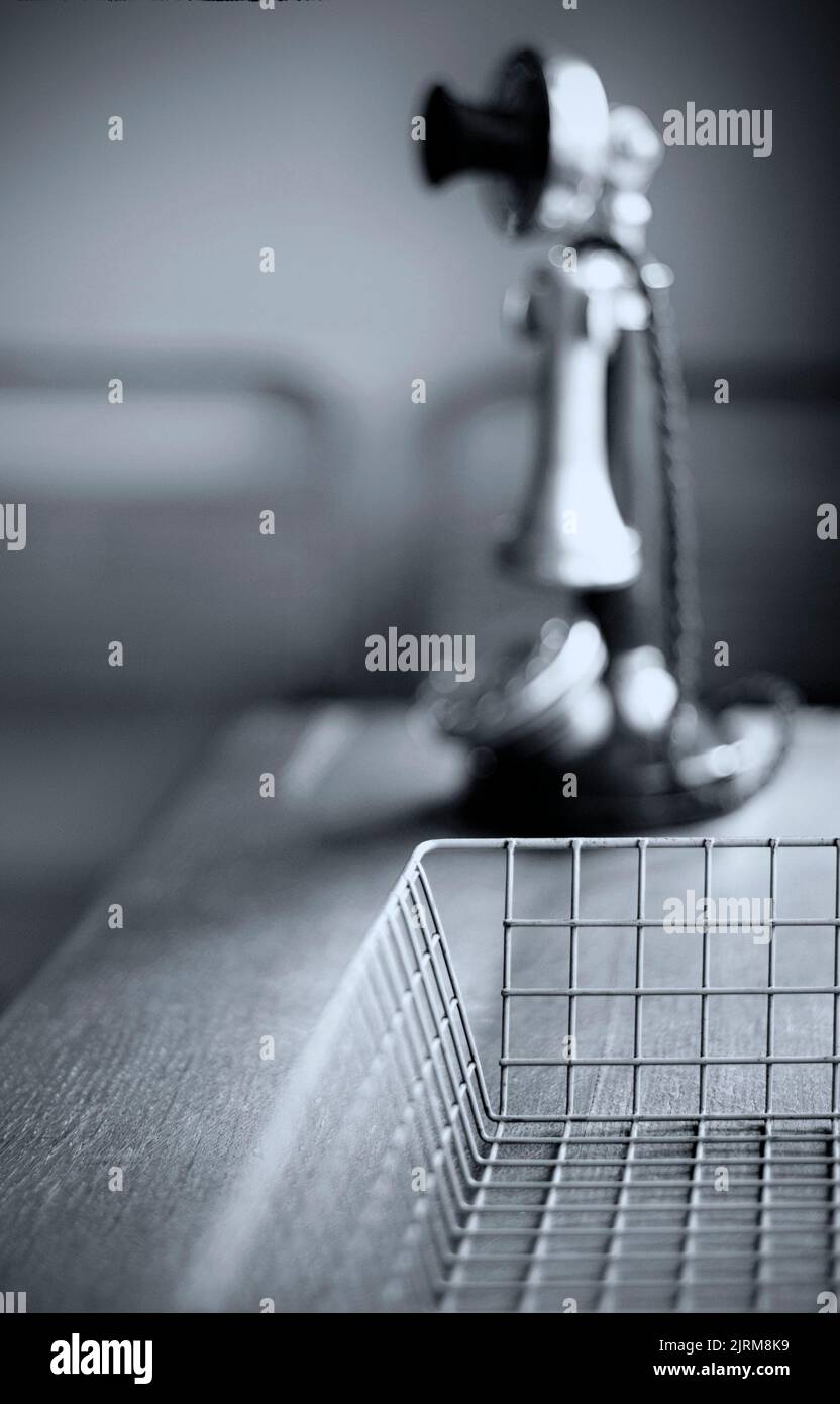 old fashioned vintage candlestick telephone on office desk Stock Photo Alamy