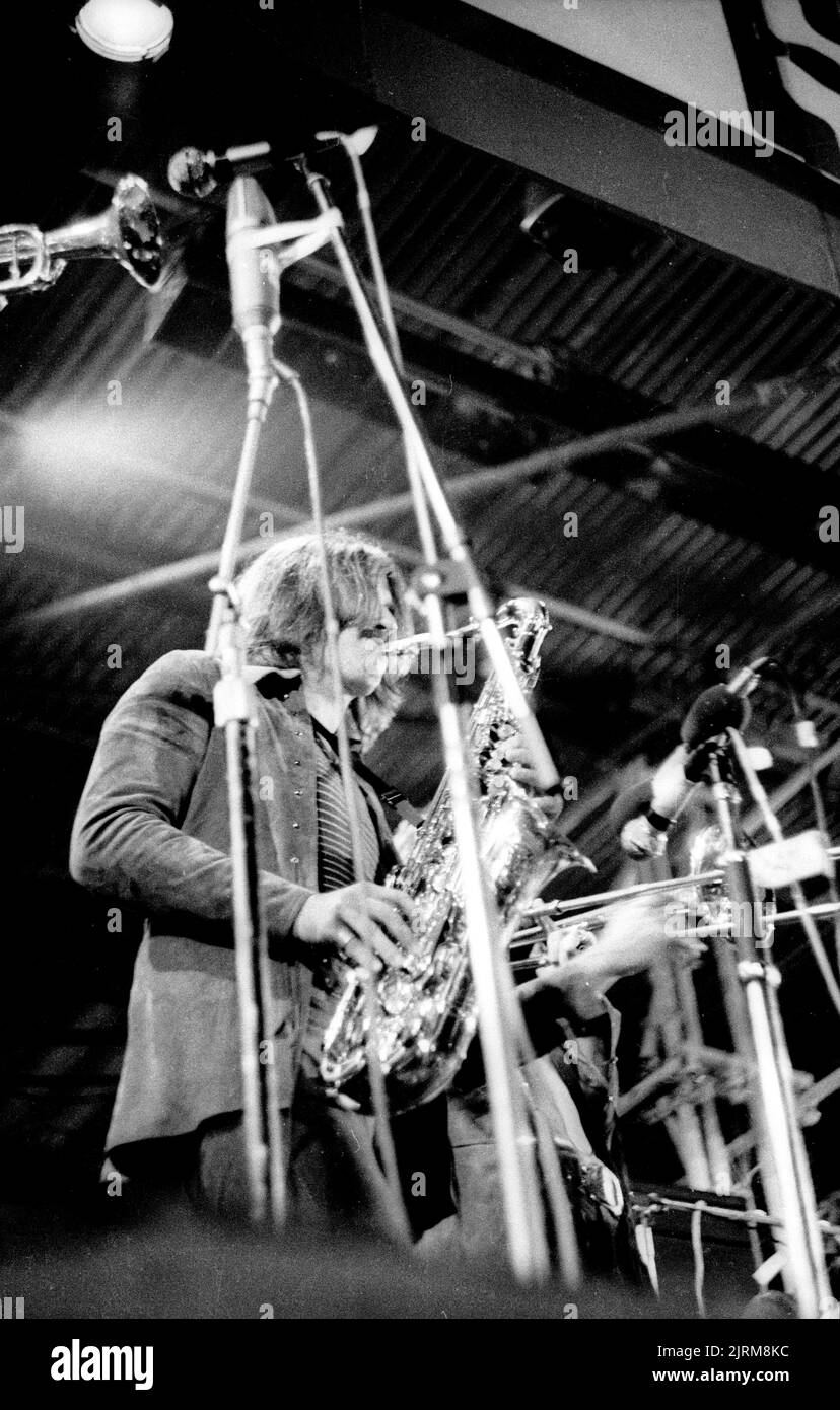Walter Parazaider of Chicago band playing at the 1970 Isle of Wight Festival, UK Stock Photo