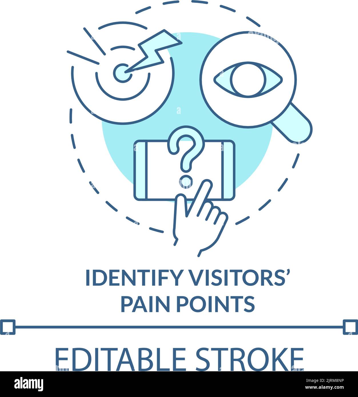 Identify visitors pain points turquoise concept icon Stock Vector
