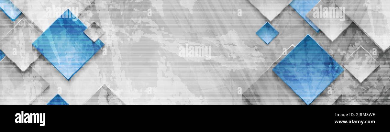 Tech squares on abstract grunge corporate header banner. Vector background Stock Vector