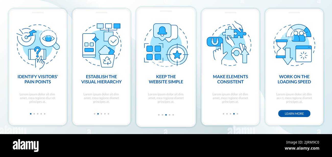 Mobile first key elements blue onboarding mobile app screen Stock Vector