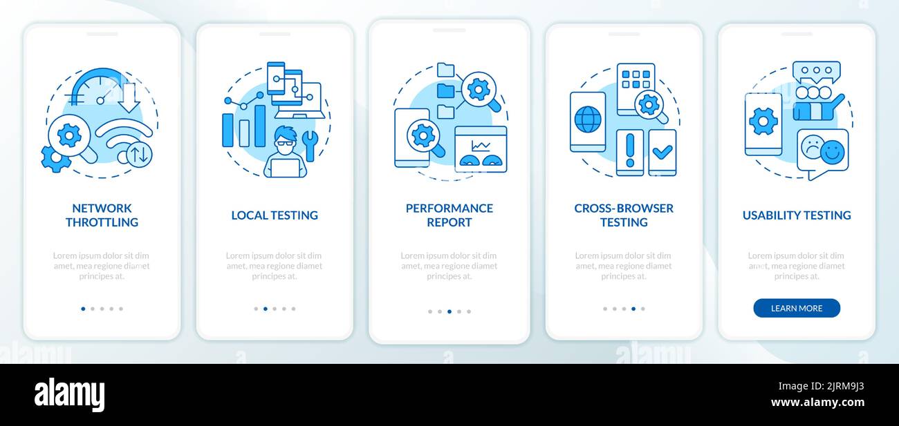 Mobile first design testing blue onboarding mobile app screen Stock Vector