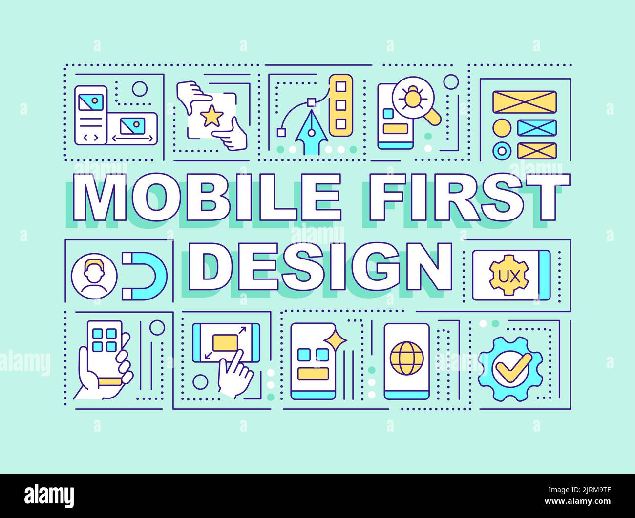 Mobile first design word concepts turquoise banner Stock Vector