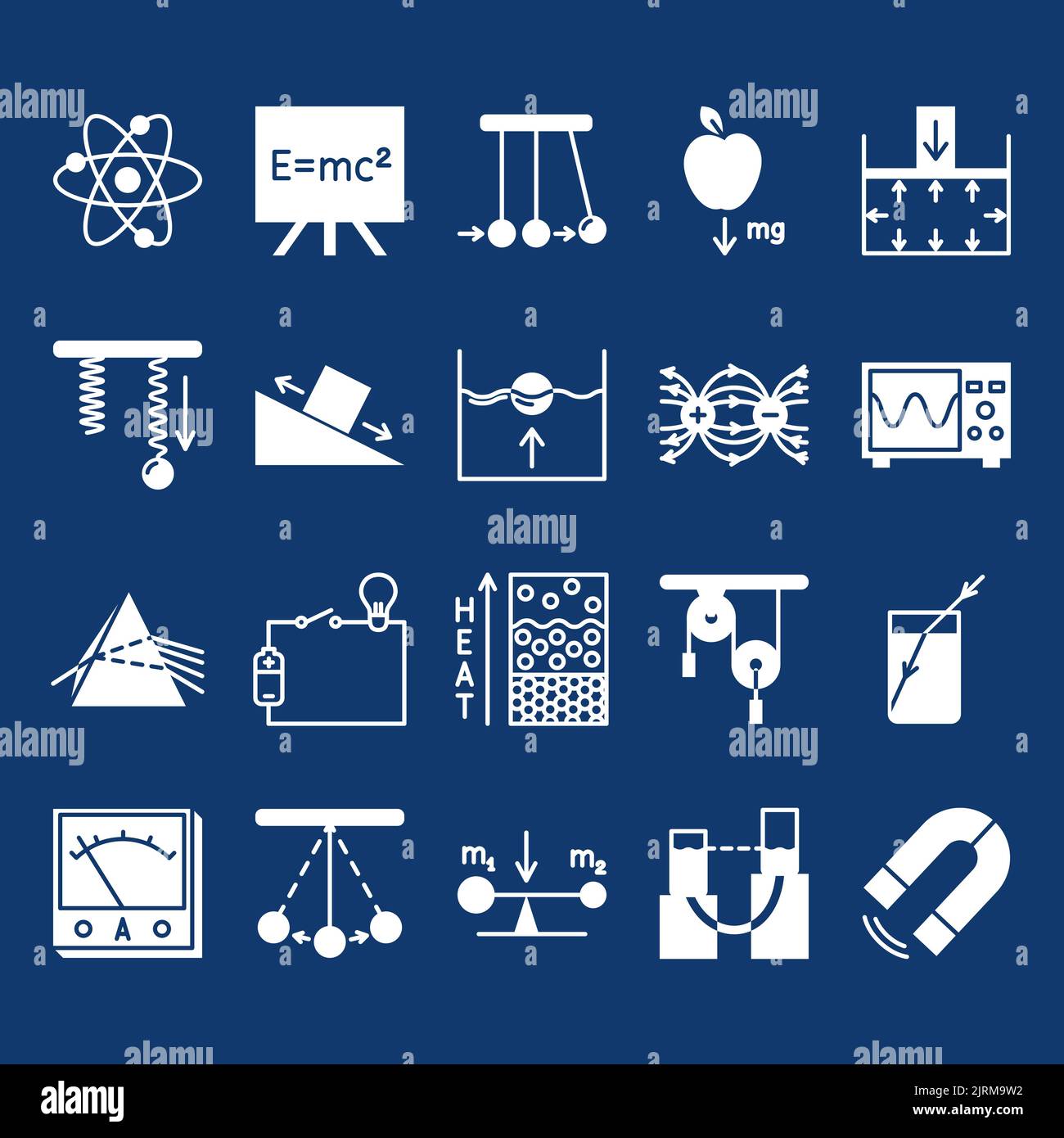 Physics science icon set in glyph style. Physical laws and symbols