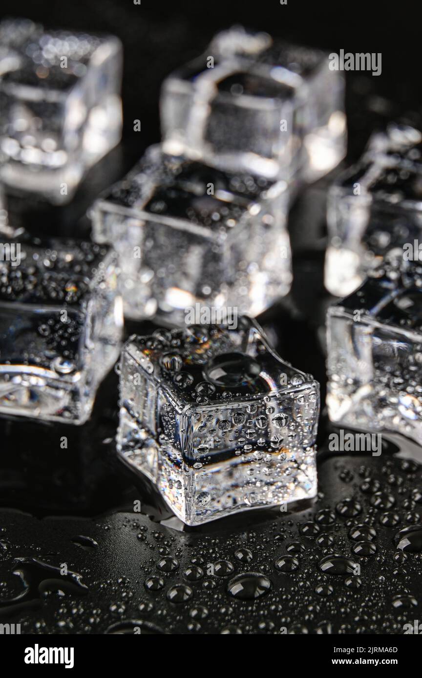 Multiple Ice cubes on a Black background Stock Photo