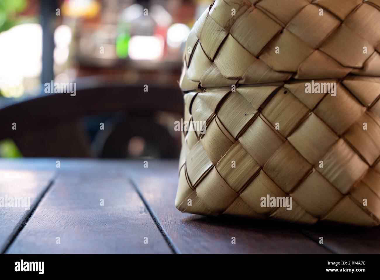 Bamboo wicker sticky rice basket called "Kratip" in the northeastern province, Thailand. Asian sticky rice container. Traditional sticky rice baskets Stock Photo
