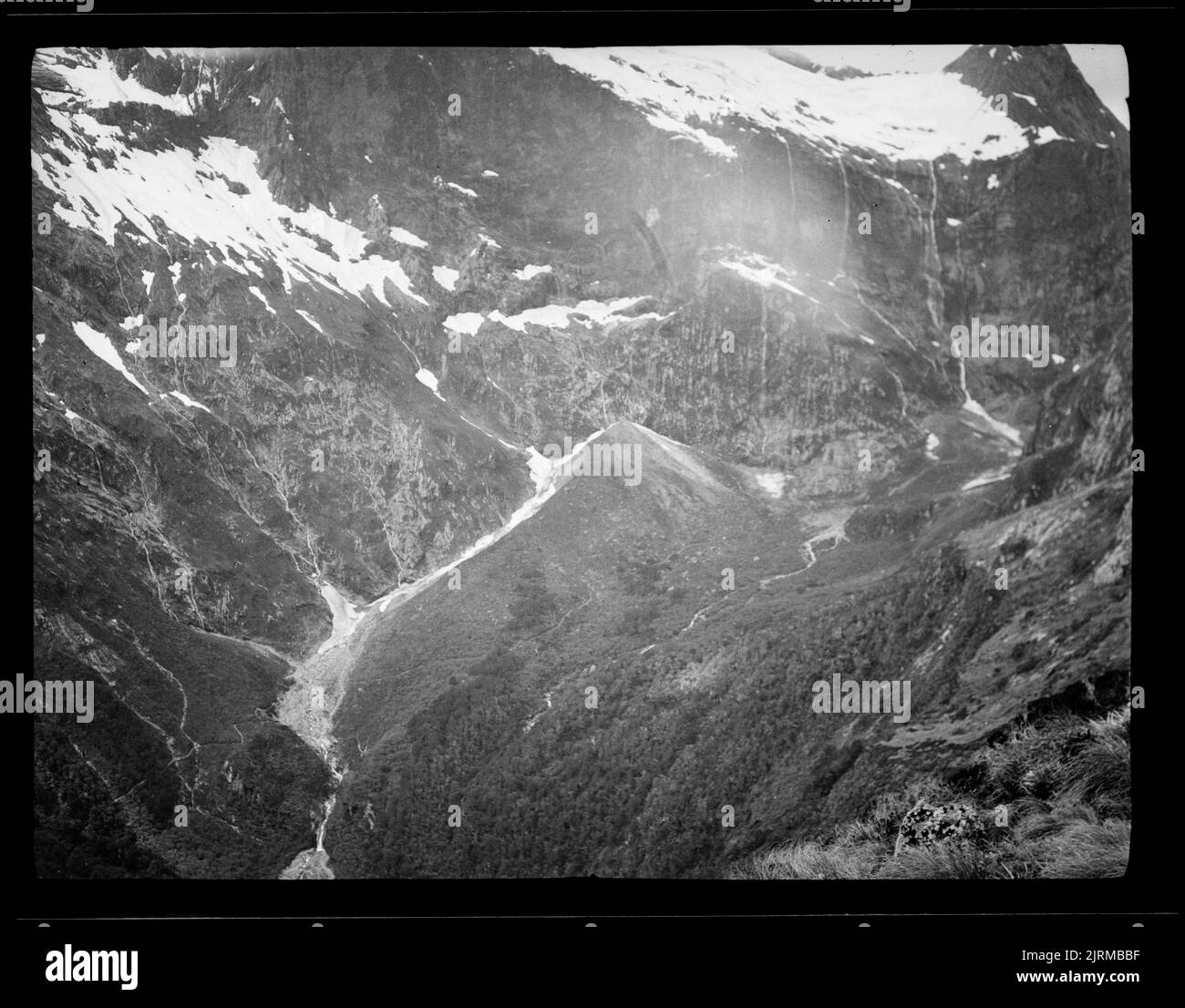 Alpine river valley, 1934, Southland, maker unknown. Stock Photo