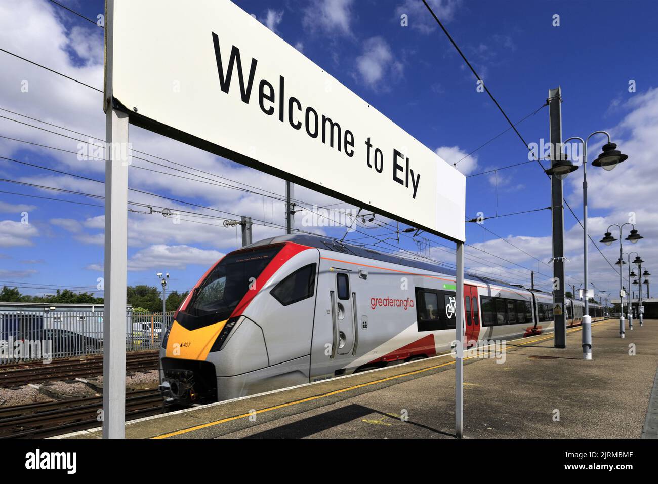Greater Anglia trains, Class 755 train at Ely station, Ely city, Cambridgeshire, England Stock Photo