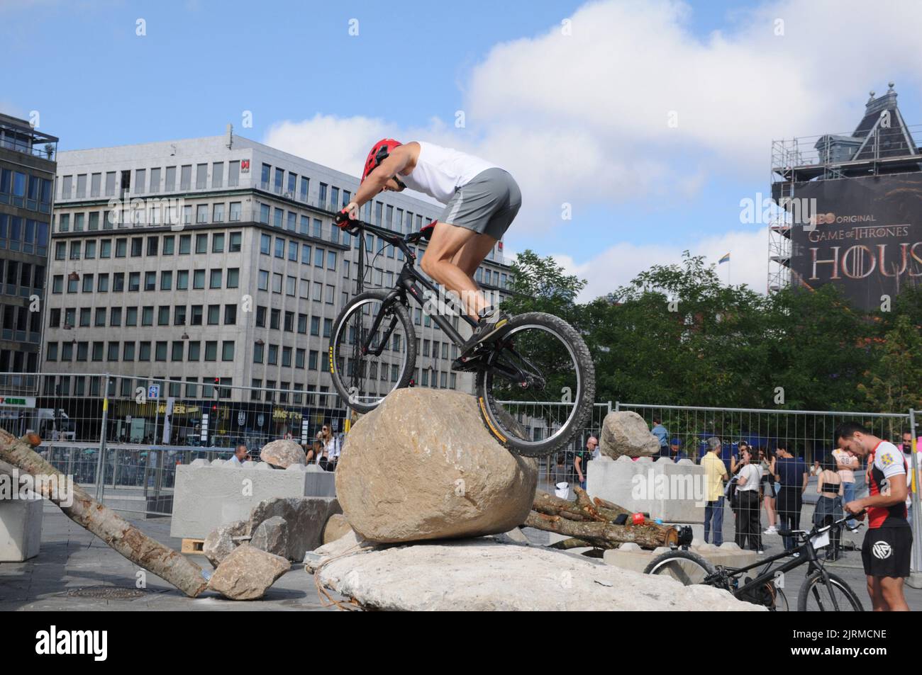 Copenhagen /Denmark/25 August  2022/  Sports man from hungry practice biketrails sports on Copenahgen town hall square in danish capital.  (Photo..Francis Joseph Dean/Dean Pictures. Stock Photo