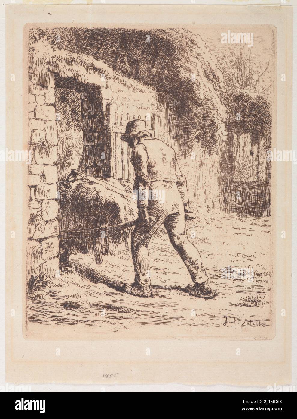 Man with a wheelbarrow (Le paysan rentrant du fumier), 1855, France, by Jean-François Millet. Gift of Mrs Harold Wright, 1965. Stock Photo
