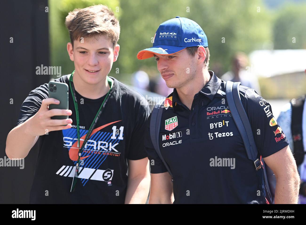 Red Bull Racing's Dutch driver Max Verstappen arrives for preparations for the Grand Prix F1 of Belgium race, in Spa-Francorchamps, Wednesday 24 August 2022. The Spa-Francorchamps Formula One Grand Prix takes place this weekend, from August 26th to August 28th. BELGA PHOTO DIRK WAEM Stock Photo