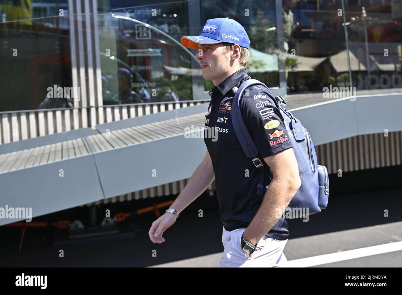 Red Bull Racing's Dutch driver Max Verstappen arrives for preparations for the Grand Prix F1 of Belgium race, in Spa-Francorchamps, Wednesday 24 August 2022. The Spa-Francorchamps Formula One Grand Prix takes place this weekend, from August 26th to August 28th. BELGA PHOTO DIRK WAEM Stock Photo