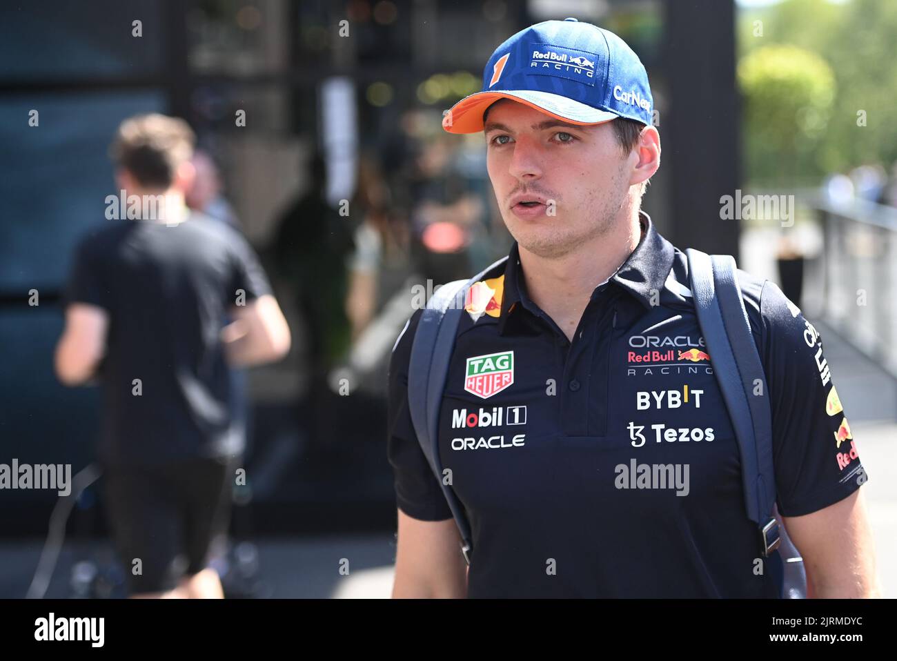 Red Bull Racing's Dutch driver Max Verstappen arrives for preparations for the Grand Prix F1 of Belgium race, in Spa-Francorchamps, Wednesday 24 August 2022. The Spa-Francorchamps Formula One Grand Prix takes place this weekend, from August 26th to August 28th. BELGA PHOTO DIRK WAEM Stock Photo