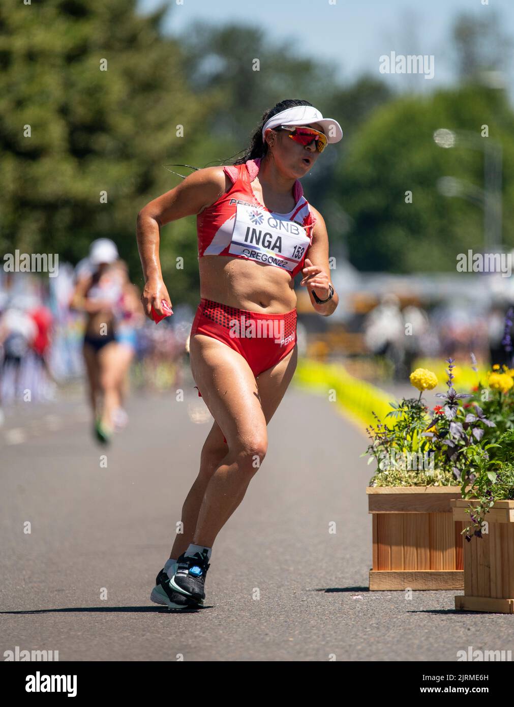 Evelyn Inga of Peru competing in the women’s 20k walk at the World Athletics Championships, Hayward Field, Eugene, Oregon USA on the 15th July 2022. P Stock Photo
