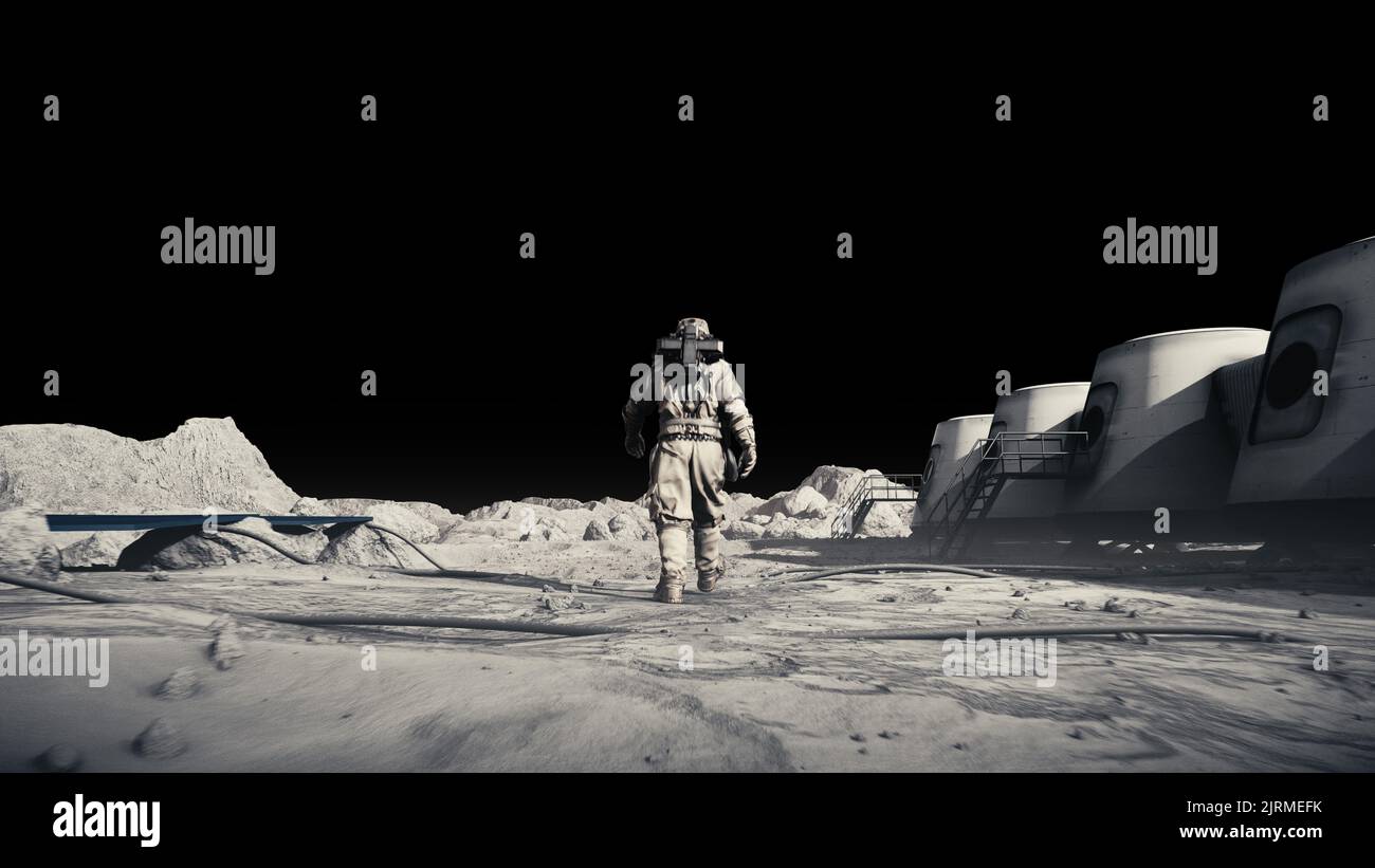 The Astronaut in Space Suit Walking on Moon Surface with Alpha Channel ...