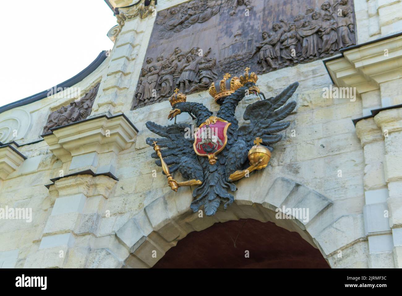 RUSSIA, PETERSBURG - AUG 19, 2022: eagle petersburg fortress russia petrovsky double architecture russian st, from old golden in deserted from gold Stock Photo