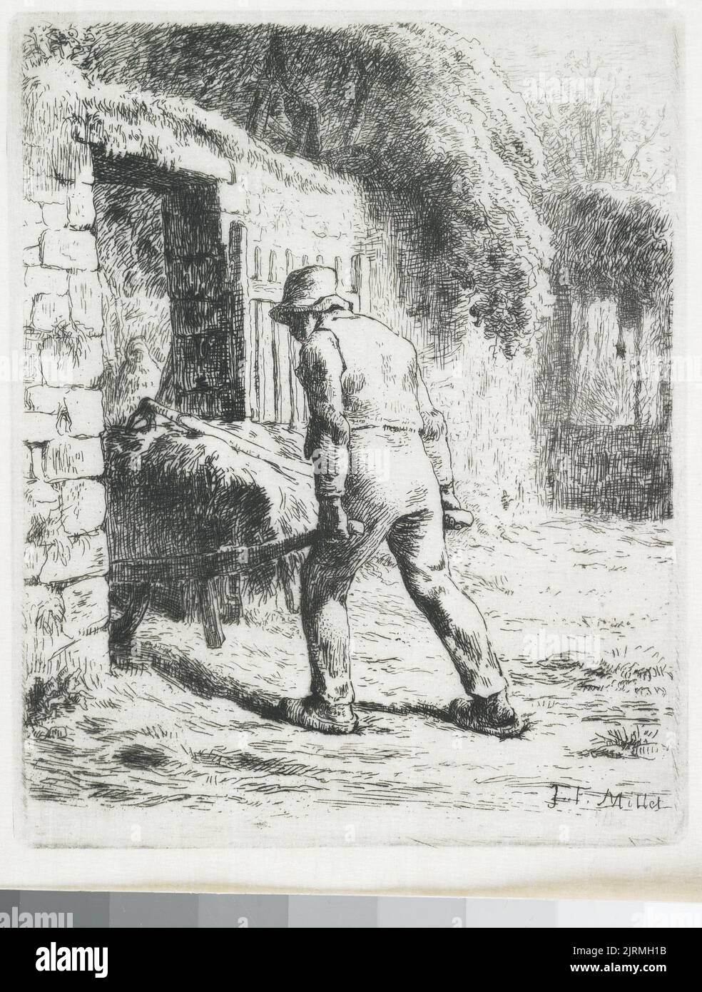 Man with a wheelbarrow (Le paysan rentrant du fumier), 1855, France, by Jean-François Millet. Stock Photo