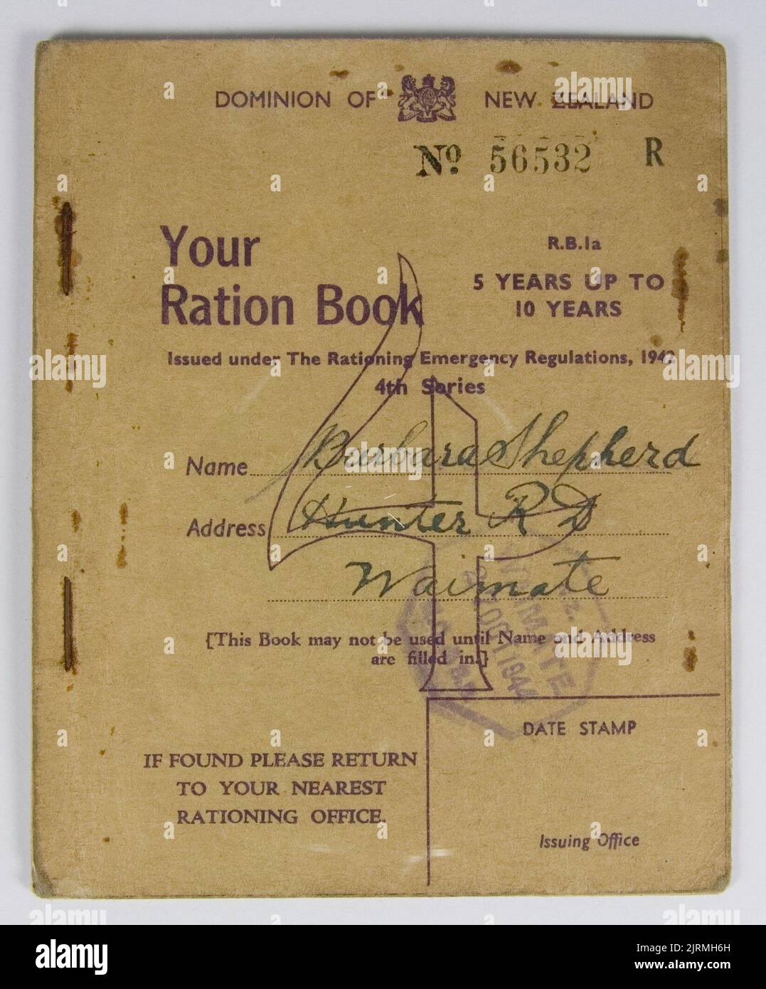Government Ration Books Ration book, October 1944, New Zealand, by New Zealand Government. Gift ...