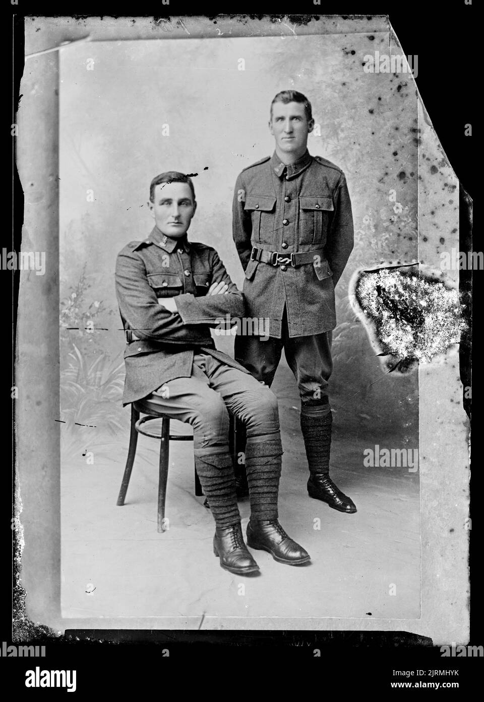 Copy of a portrait of two Riflemen of the New Zealand Rifle Brigade, inscribed Rawlins or Rawlings Stock Photo