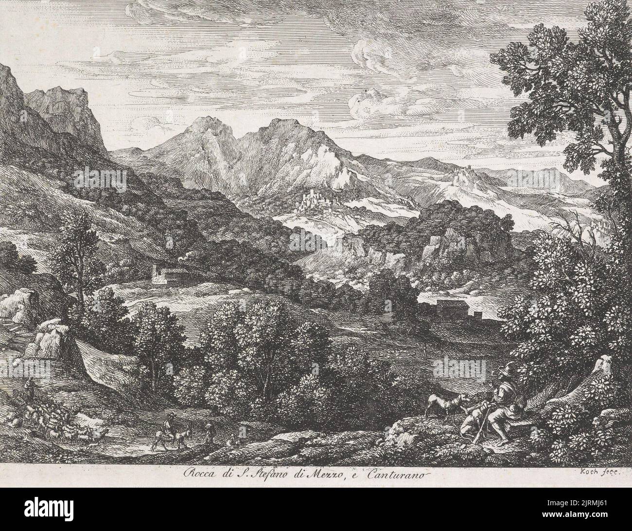 Die Römischen Ansichten (Views of Rome)/ Rocca di S. Stefano di Mezzo, e Canturano., 1810, Italy, by Joseph Koch. Gift of Bishop Monrad, 1869. Stock Photo