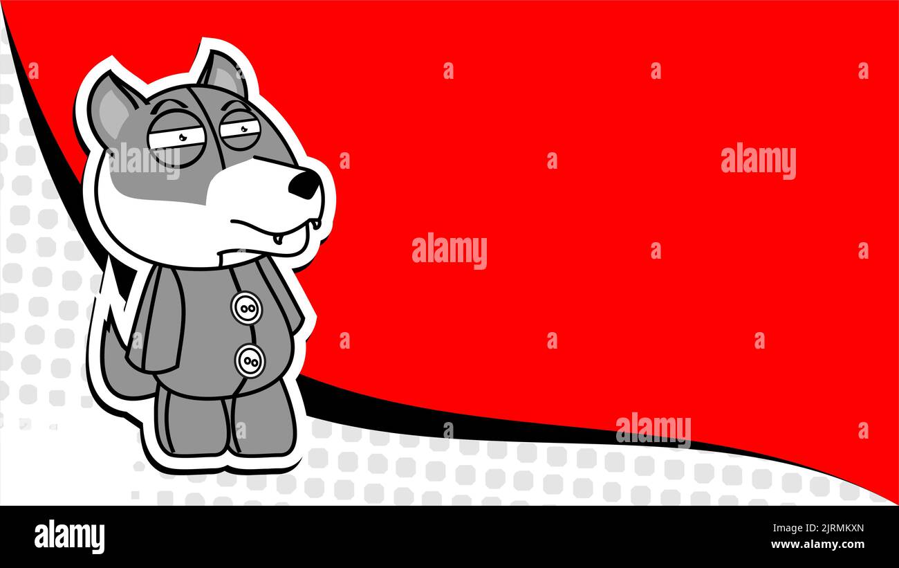 standing wolf plush toy sticker cartoon background in vector format