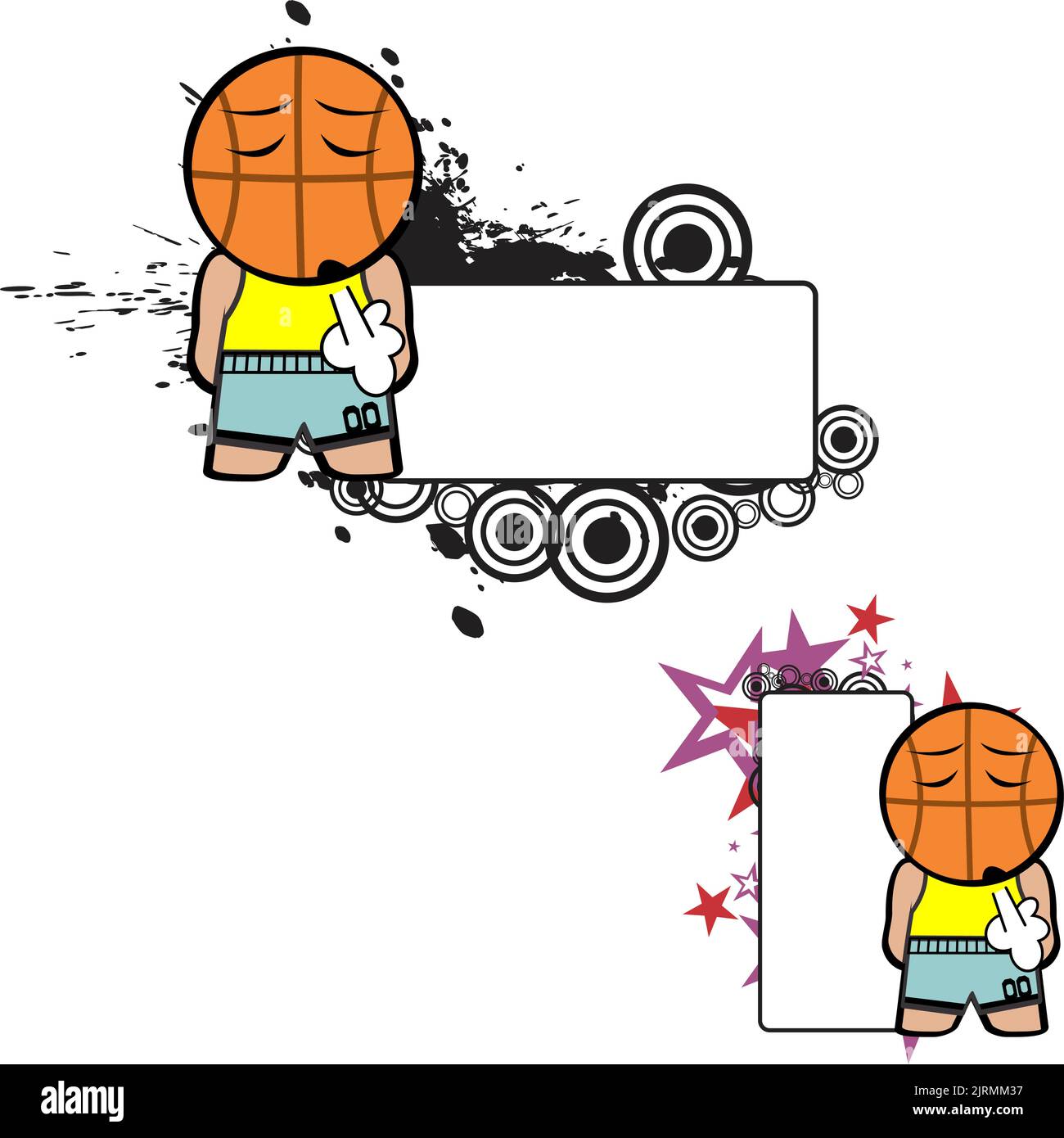 chibi funny basketball ball head kid cartoon expression, billboard set