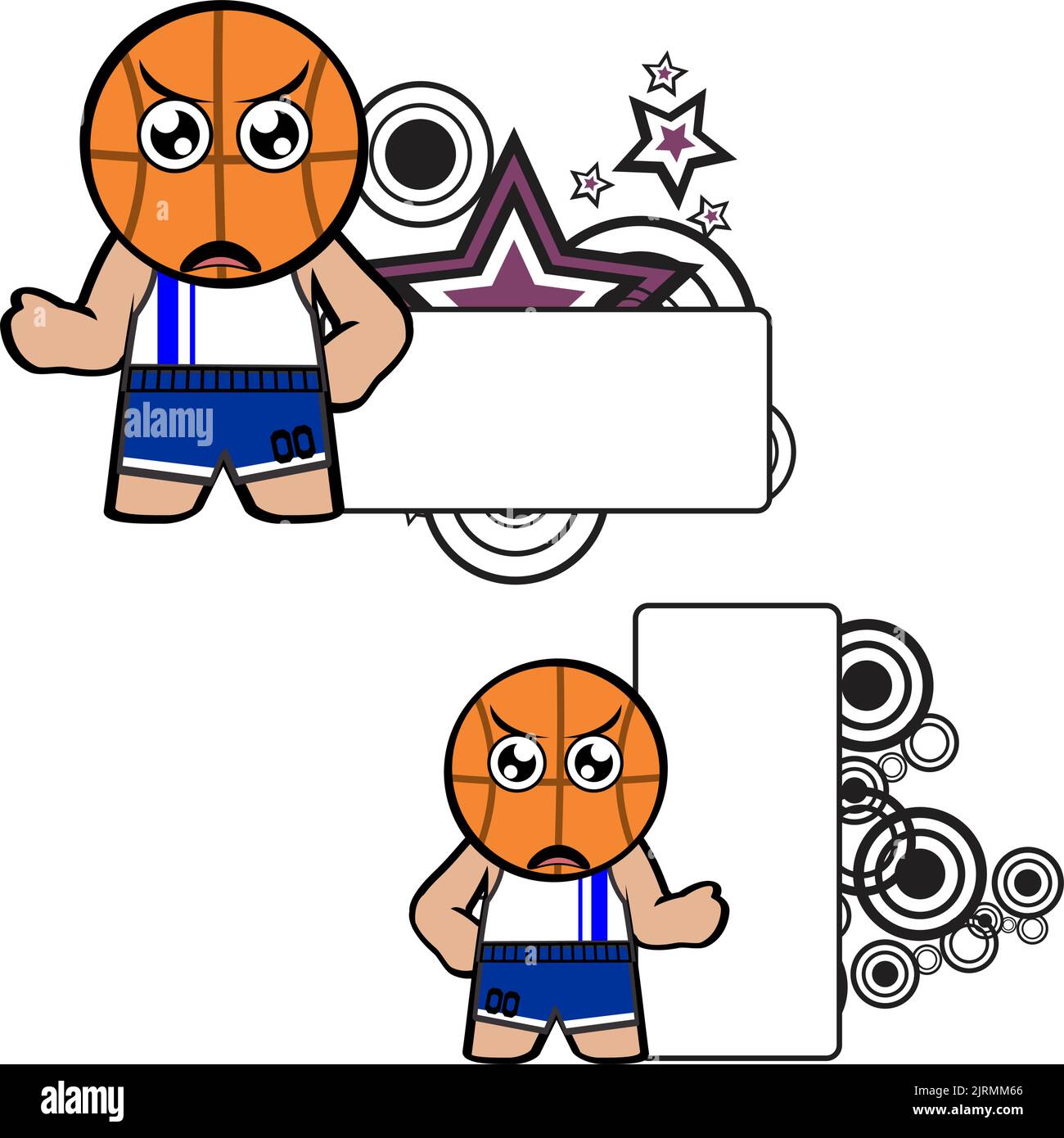 grumpy funny basketball ball head kid cartoon expression, billboard set