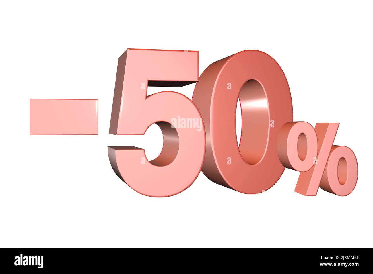 3D rendered discount banner marketing sign showing minus - 50% percent off Stock Photo