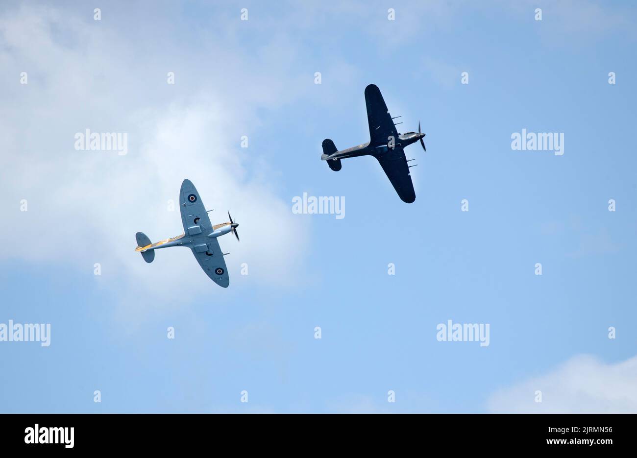 The Hawker Hurricane and Supermarine Spitfire are the iconic symbols from World War 2. Stock Photo