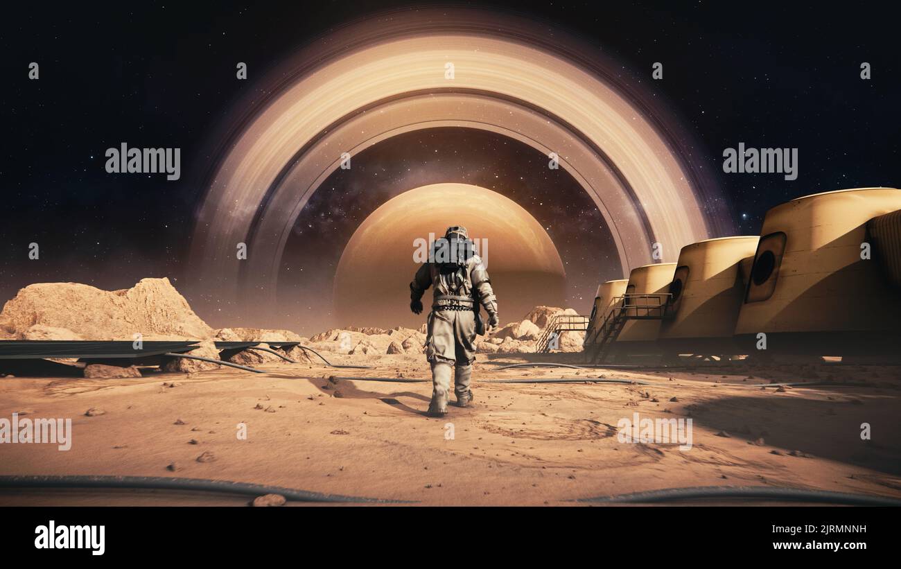 An Astronaut in a space suit walking on the moon's surface towards the ...