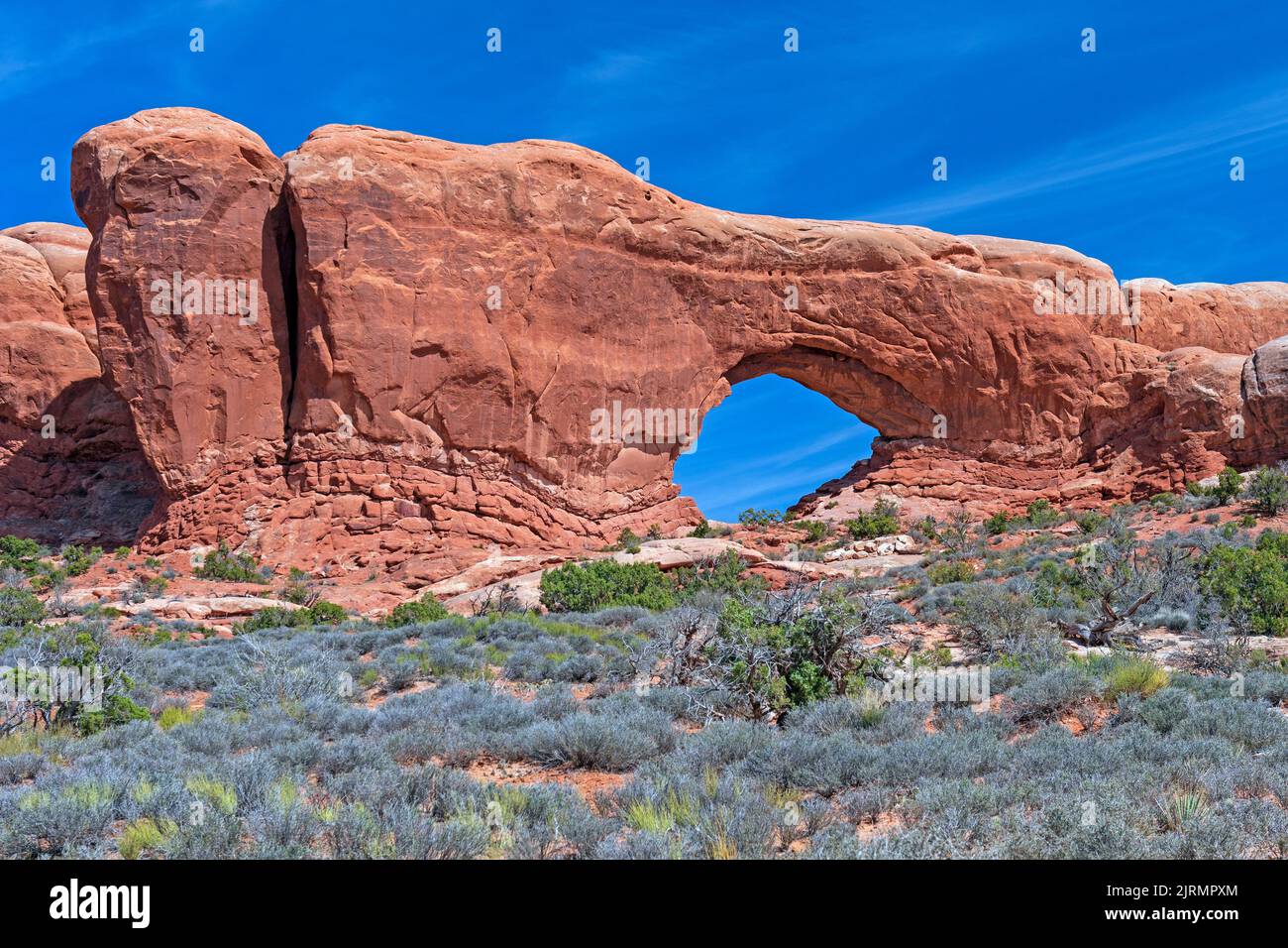 Dramatic Vista with a Window in the Desert in Arches National Park in Utah Stock Photo
