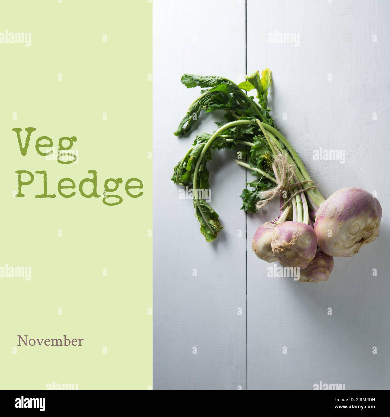 Digital composite image of fresh root vegetable on table with veg pledge text, copy space Stock Photo