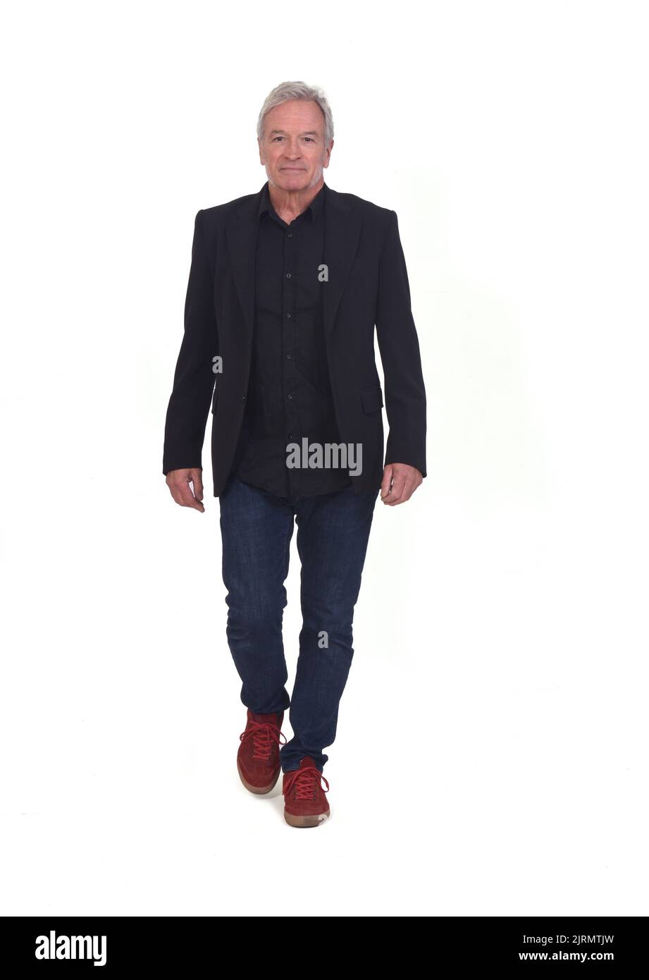 front view of senior man walking on white background Stock Photo - Alamy