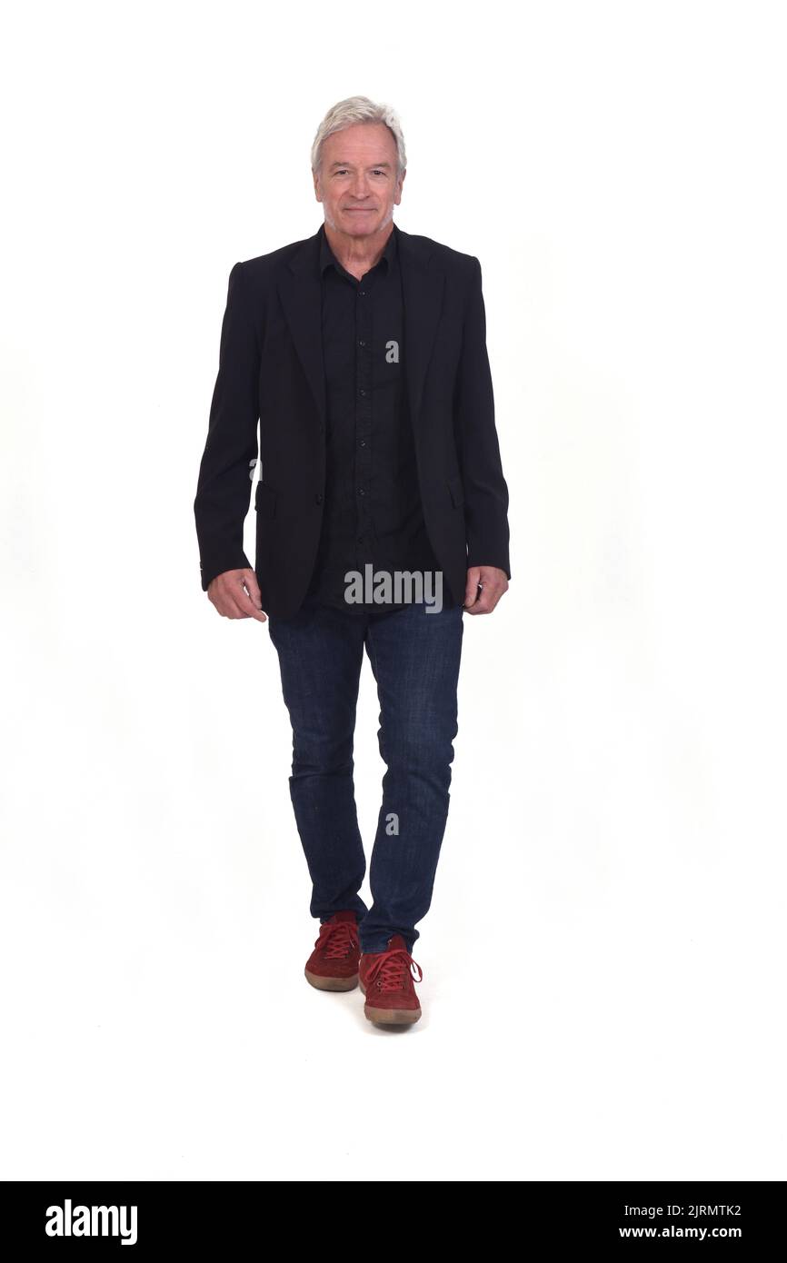 front view of senior man walking on white background Stock Photo - Alamy