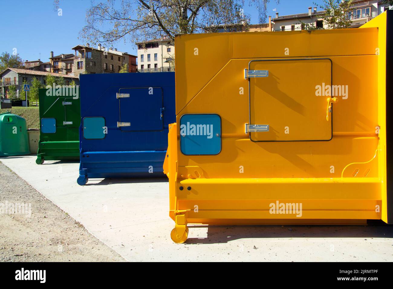 big garbage recycling bins colorful Stock Photo Alamy