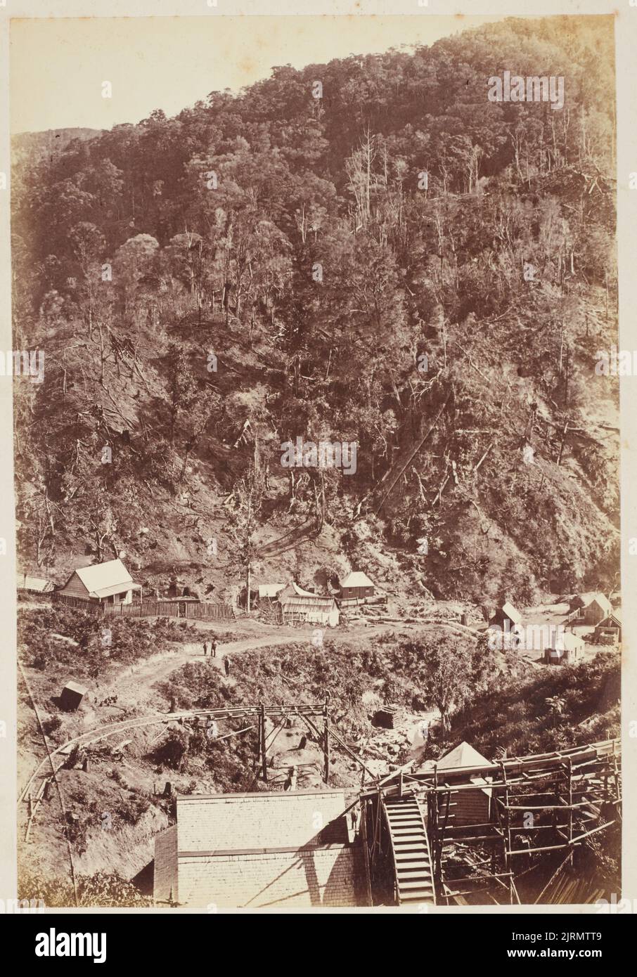 Russell's Gold Battery. From the album: Scenes of New Zealand, circa 1880, Tararua Range, by Messrs. F. Bradley & Co. Stock Photo