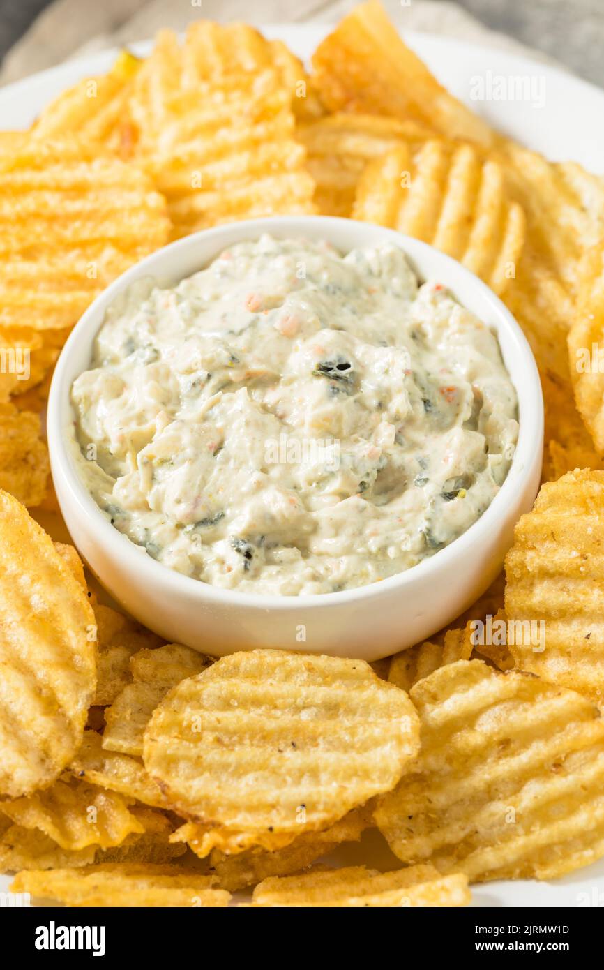 Unhealthy Potato Chips and Dip Appetizer Ready to Eat Stock Photo Alamy