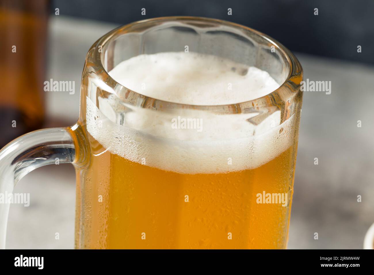 Boozy Refreshing Cold Craft Beer in a Mug with Nuts Stock Photo