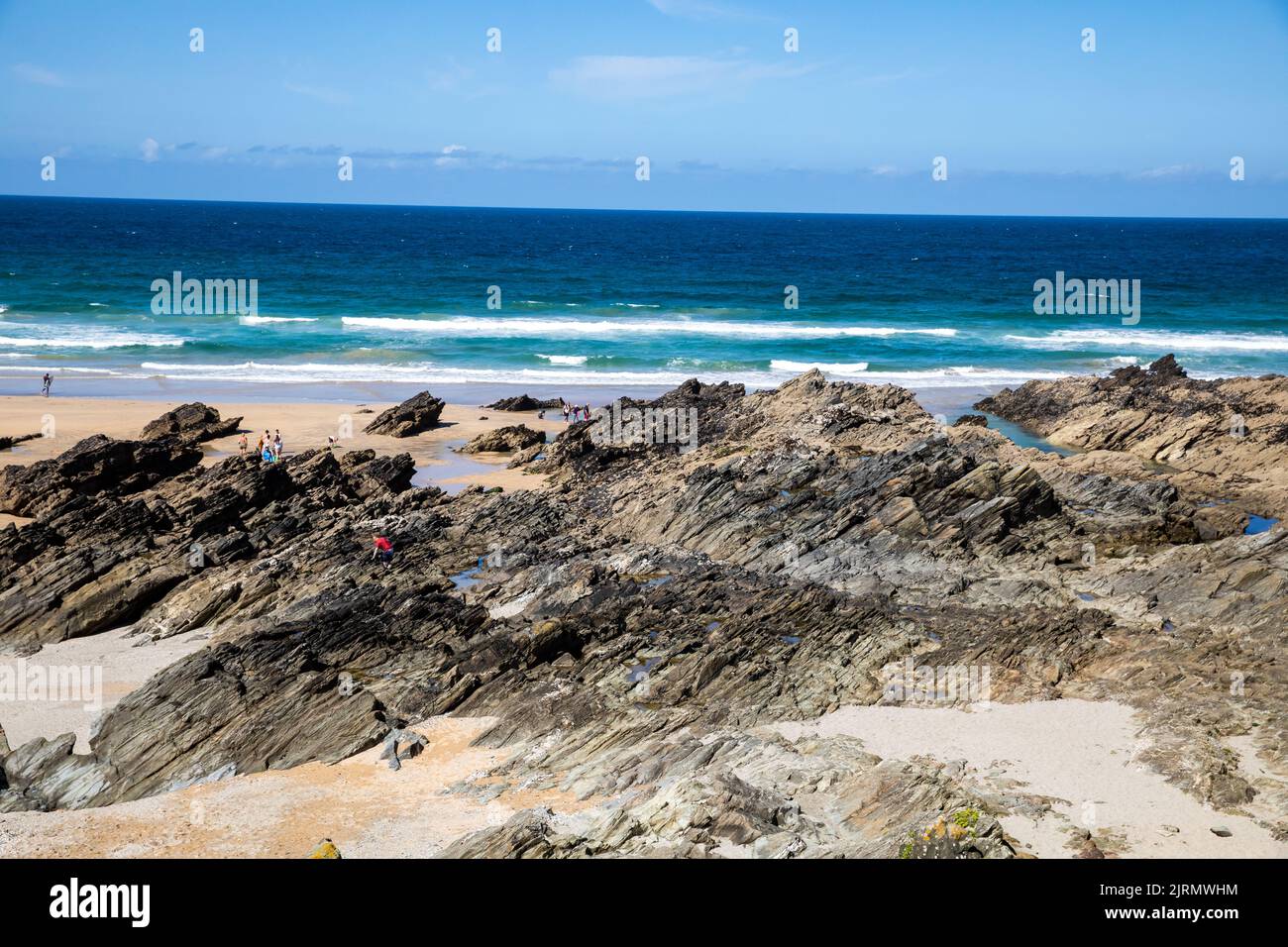 Across The Rocks View across the rocks looking out to sea In Newquay, Cornwall,uk Stock ...