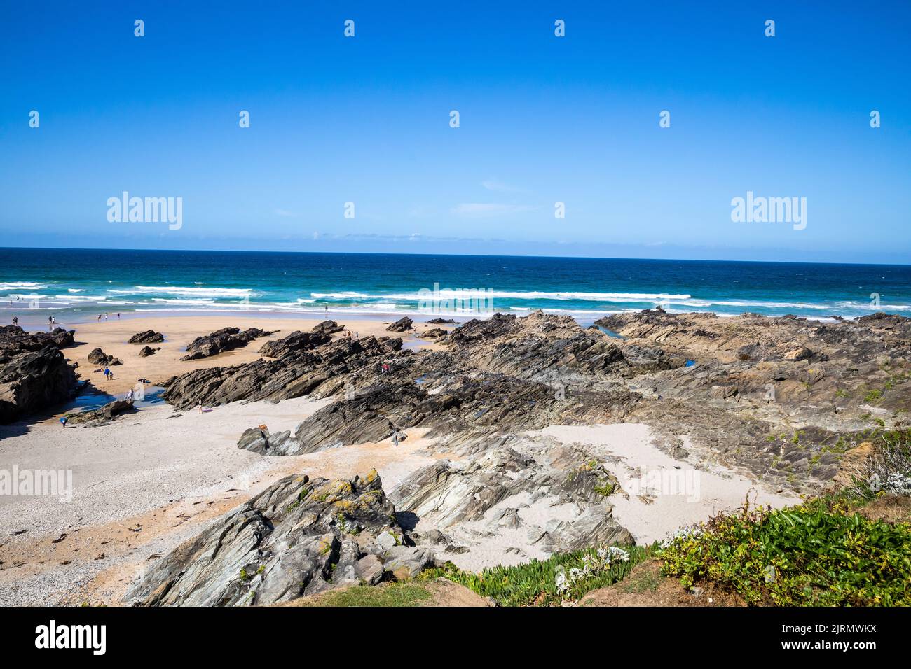 Across The Rocks View across the rocks looking out to sea In Newquay, Cornwall,uk Stock ...