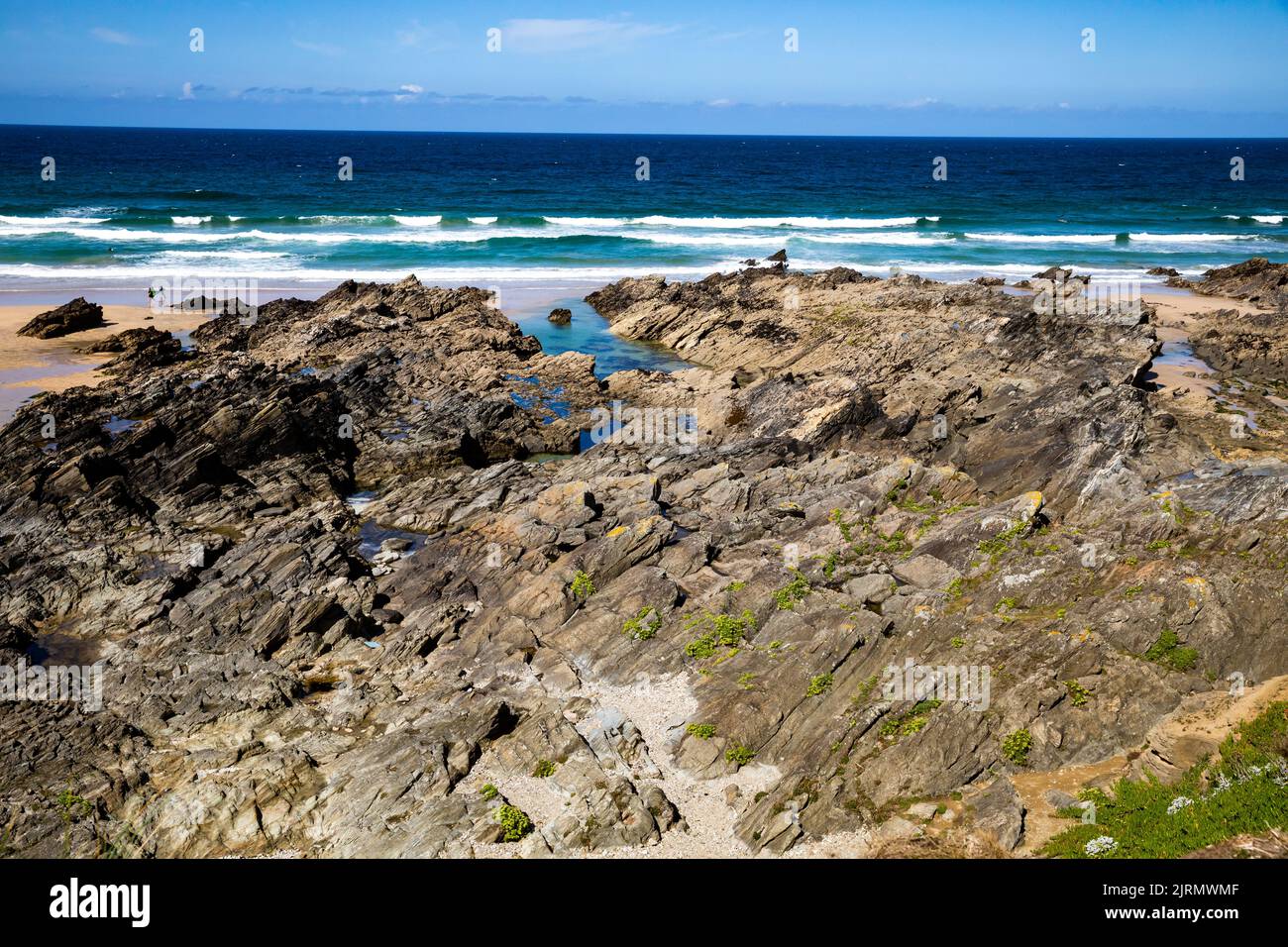 Across The Rocks View across the rocks looking out to sea In Newquay, Cornwall,uk Stock ...