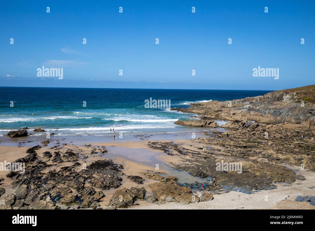 Across The Rocks View across the rocks looking out to sea In Newquay, Cornwall,uk Stock ...