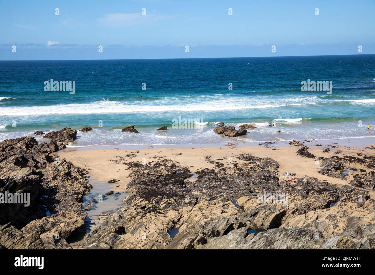 Across The Rocks View across the rocks looking out to sea In Newquay, Cornwall,uk Stock ...
