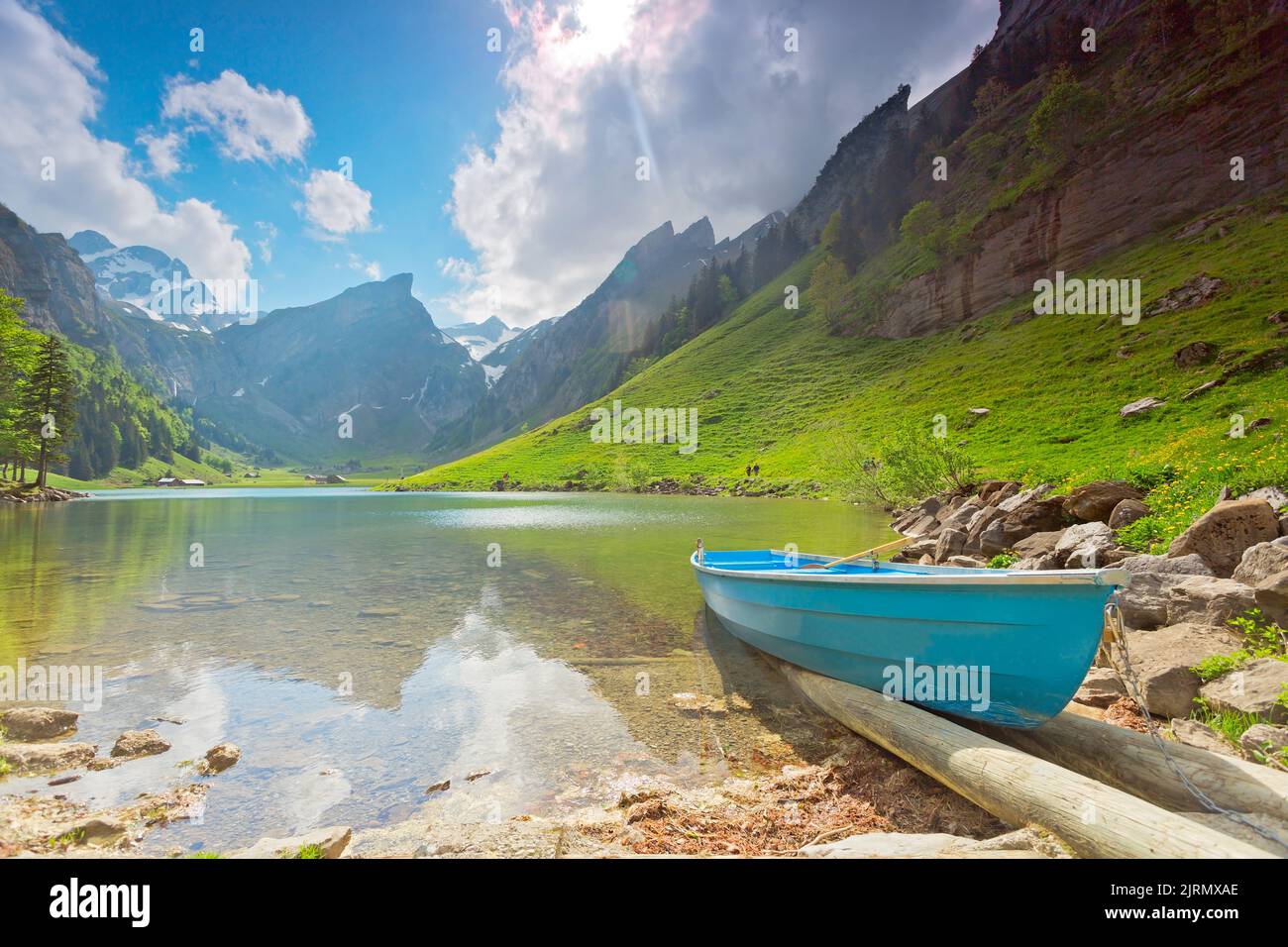 Lake Seealpsee near Appenzell in swiss Alps, Switzerland Stock Photo ...