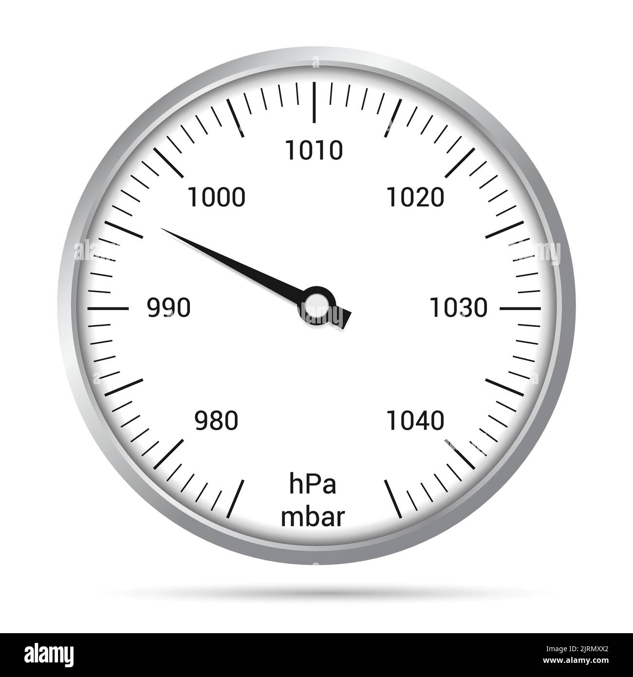 Realistic illustration of barometer dial with numbers, hand and metal