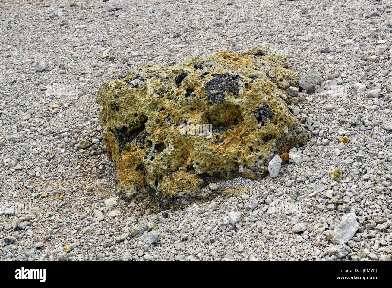 volcanic bomb among the tephra on the slope of the volcano close-up Stock Photo