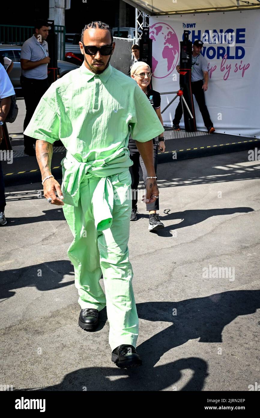 Mercedes-AMG Petronas UK rider Lewis Hamilton pictured during preparations for the Grand Prix F1 of Belgium race, in Spa-Francorchamps, Wednesday 24 August 2022. The Spa-Francorchamps Formula One Grand Prix takes place this weekend, from August 26th to August 28th. BELGA PHOTO DIRK WAEM Stock Photo