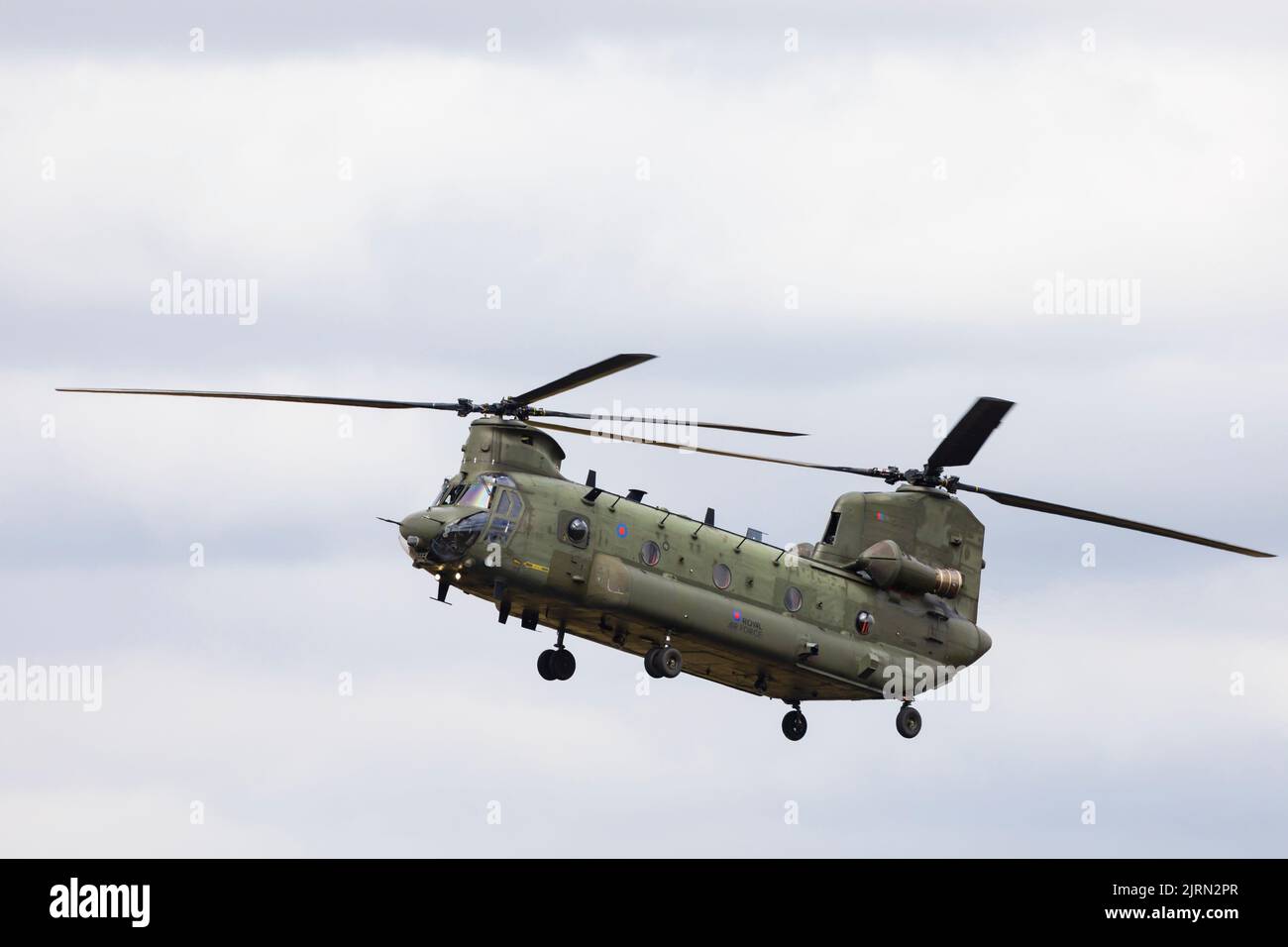 Boeing CH-47D Chinook heavy lift of the Royal Air Force Chinook Display Team, based at RAF Odiham, RAF Syerston families day. Stock Photo