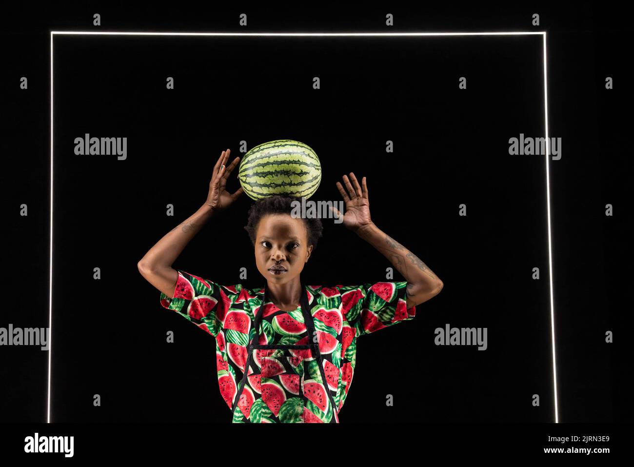 Edinburgh, United Kingdom. 25 August, 2022 Pictured: Through the exploration of Zimbabwean writer and performer mandla’s fragmented LGBTQ asylum and childhood migration memories, as british as a watermelon asks powerful questions about belonging, trauma and forgiveness. Playing between 23 - 26 August as part of the Edinburgh International Festival Credit: Rich Dyson/Alamy Live News Stock Photo
